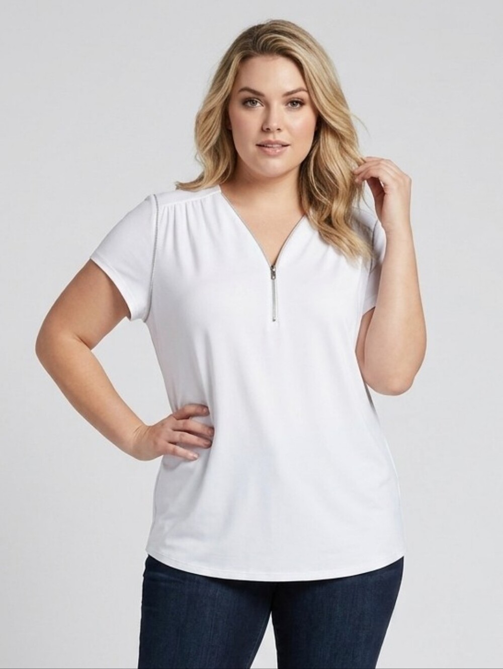 NWT NYGARD White Zip-Front Short Sleeve Blouse - Size 2X